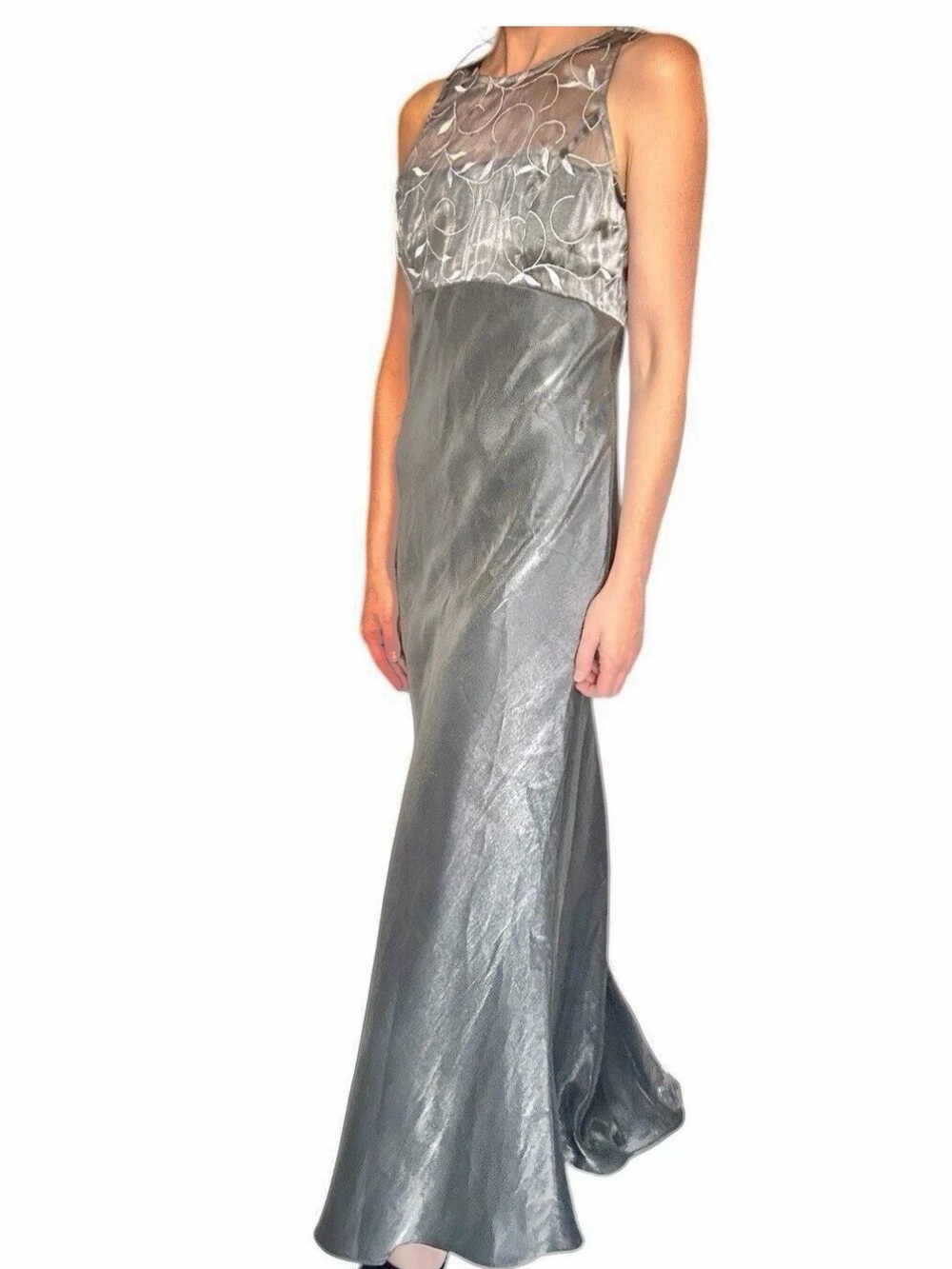 Vintage 90s Michaelangelo Iridescent Sheer metallic Embroidered Maxi Dress Gown
